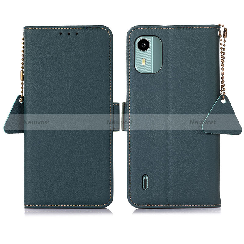 Leather Case Stands Flip Cover Holder B01H for Nokia C12 Green