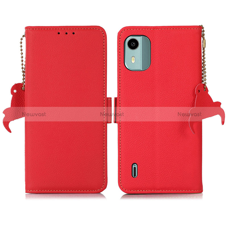 Leather Case Stands Flip Cover Holder B01H for Nokia C12 Pro Red