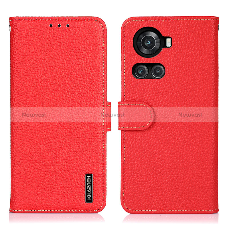 Leather Case Stands Flip Cover Holder B01H for OnePlus 10R 5G Red