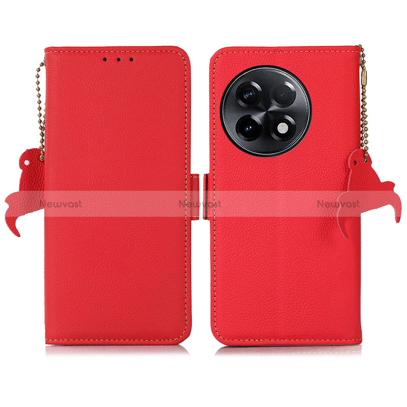 Leather Case Stands Flip Cover Holder B01H for OnePlus 11R 5G Red