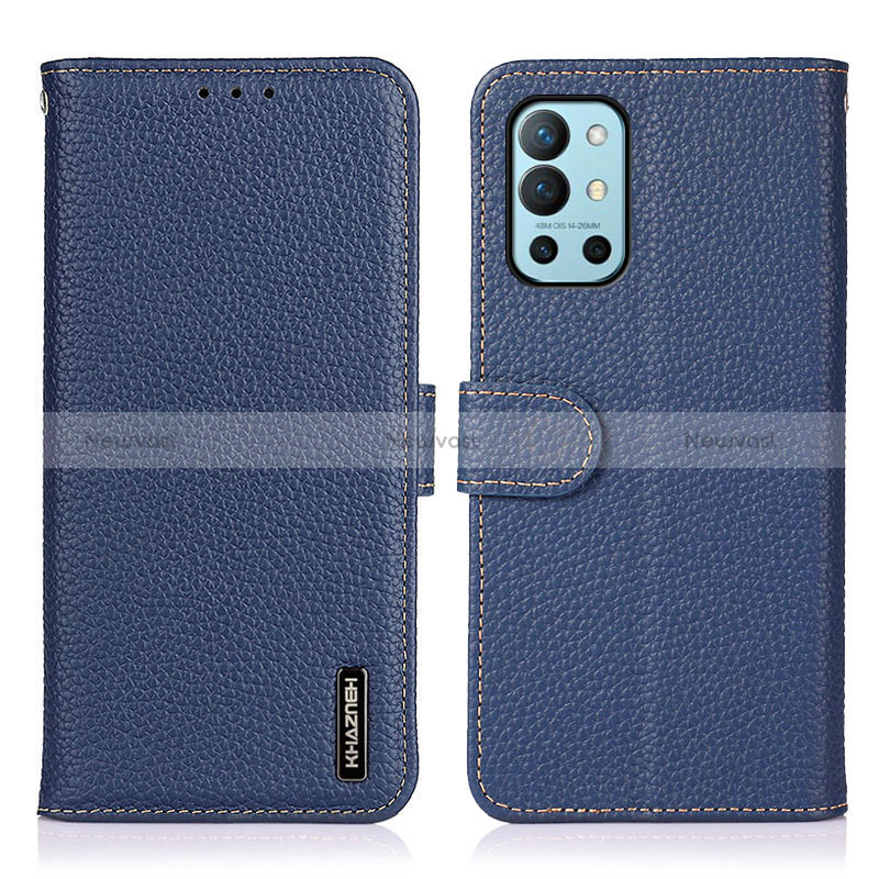 Leather Case Stands Flip Cover Holder B01H for OnePlus 9R 5G Blue