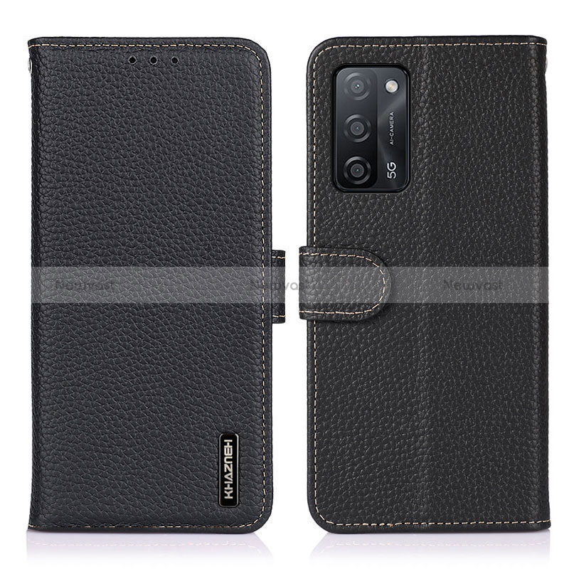 Leather Case Stands Flip Cover Holder B01H for Oppo A53s 5G Black