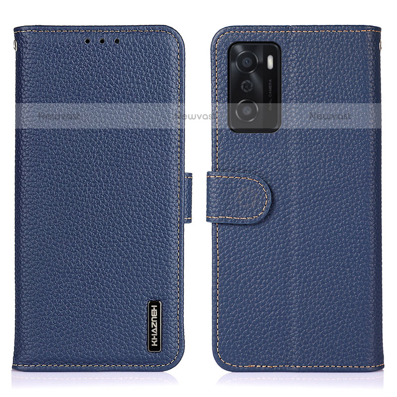 Leather Case Stands Flip Cover Holder B01H for Oppo A55S 5G Blue