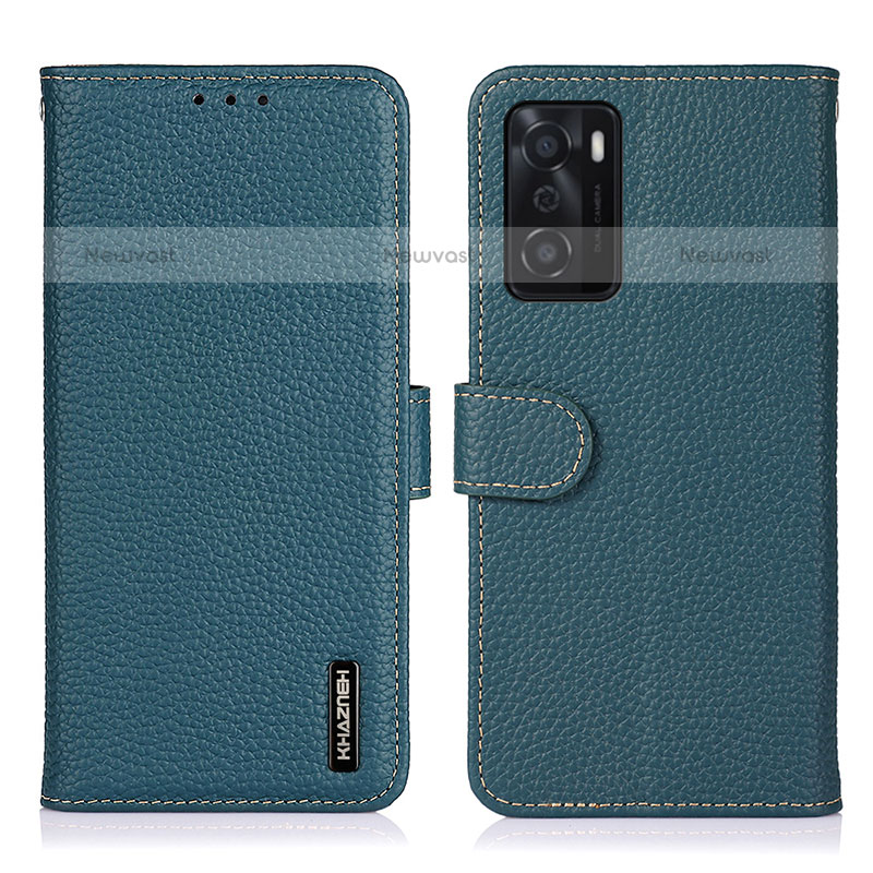 Leather Case Stands Flip Cover Holder B01H for Oppo A55S 5G Green