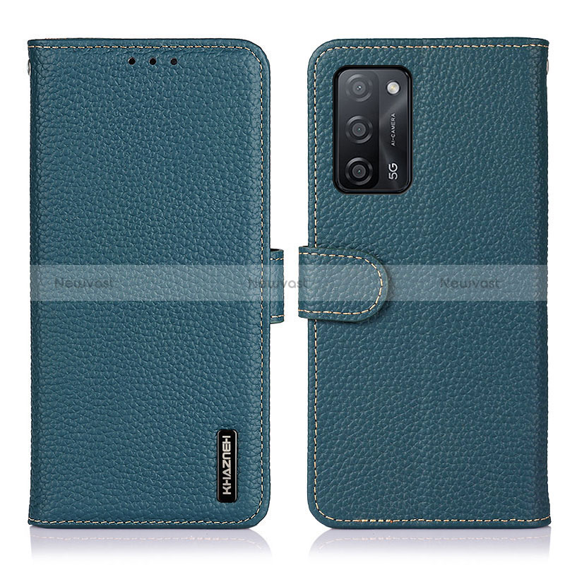 Leather Case Stands Flip Cover Holder B01H for Oppo A56 5G Green