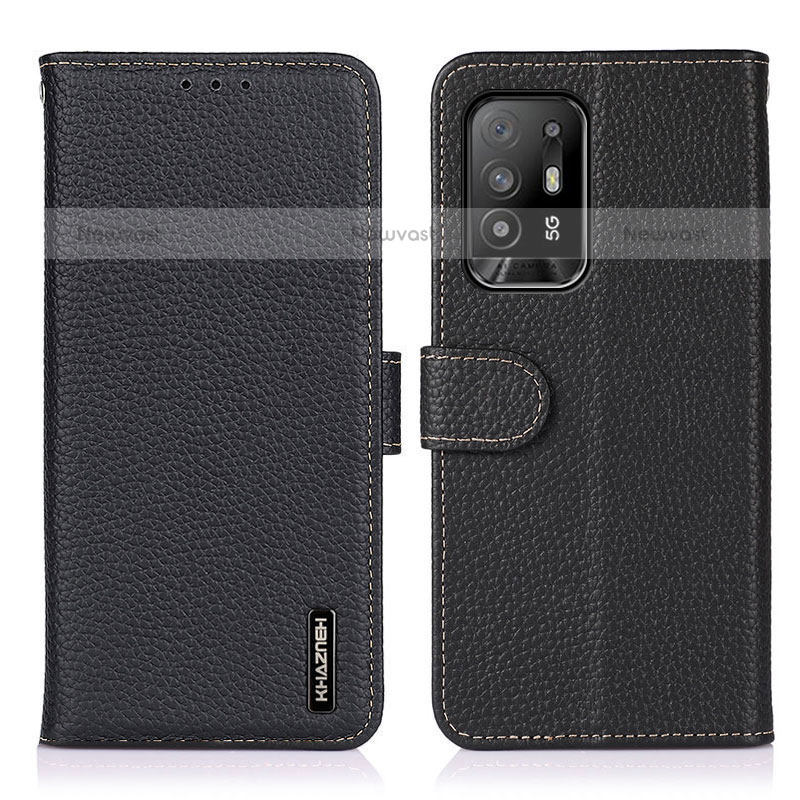 Leather Case Stands Flip Cover Holder B01H for Oppo F19 Pro+ Plus 5G Black