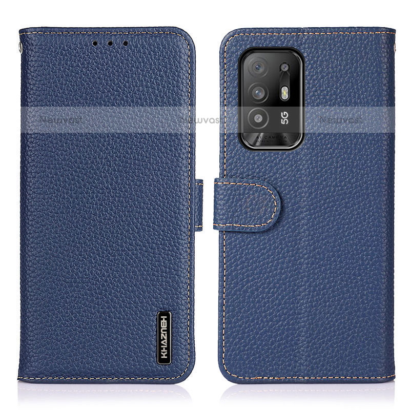 Leather Case Stands Flip Cover Holder B01H for Oppo F19 Pro+ Plus 5G Blue