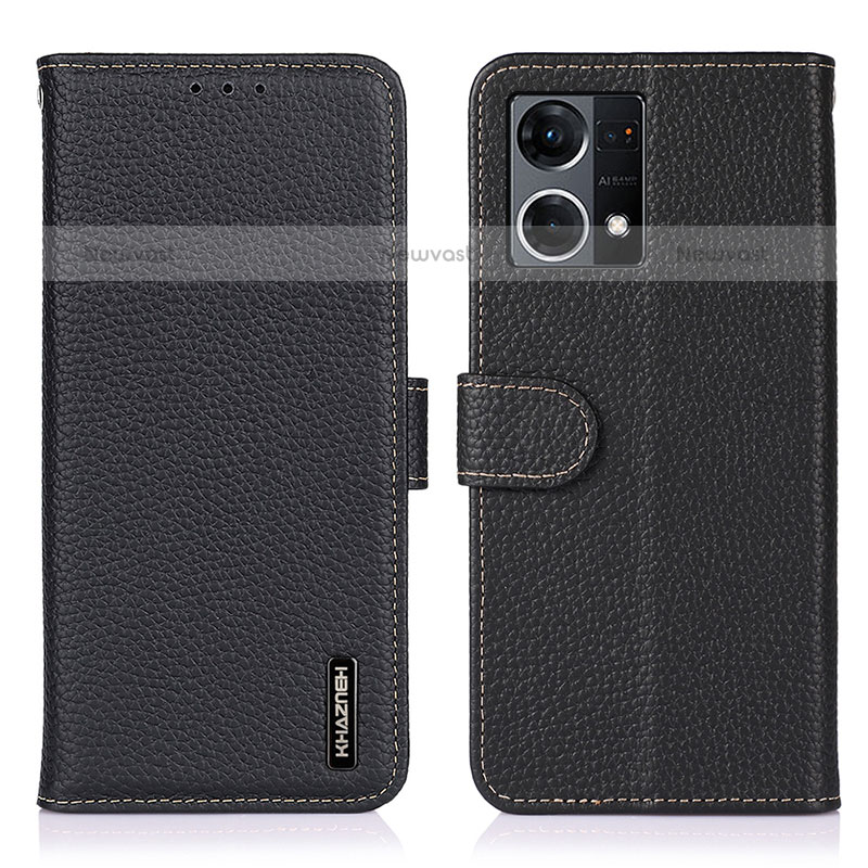 Leather Case Stands Flip Cover Holder B01H for Oppo F21 Pro 4G Black