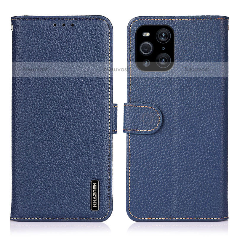 Leather Case Stands Flip Cover Holder B01H for Oppo Find X3 Pro 5G Blue