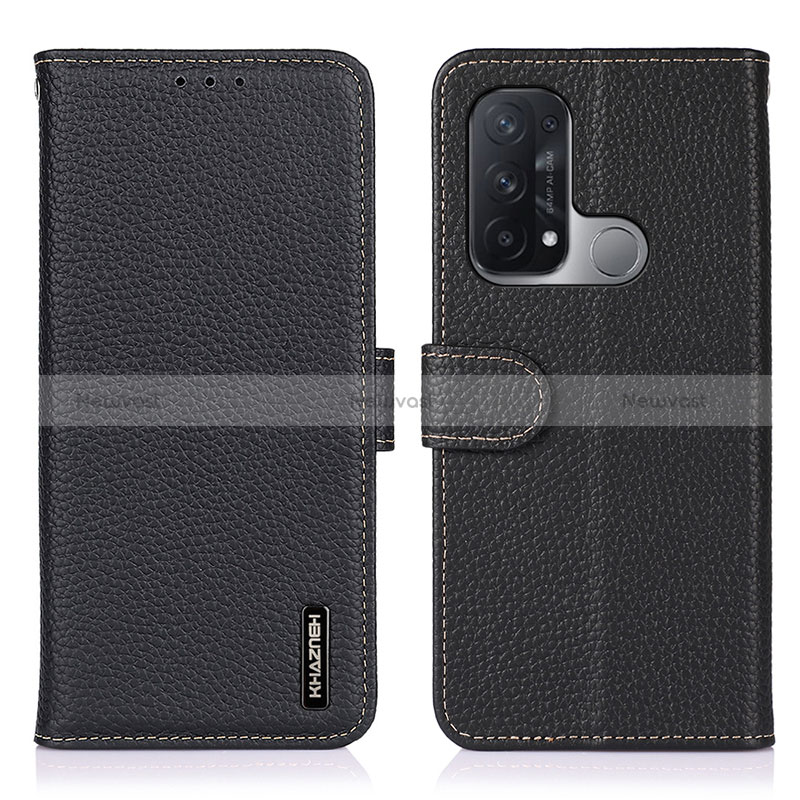 Leather Case Stands Flip Cover Holder B01H for Oppo Reno5 A Black