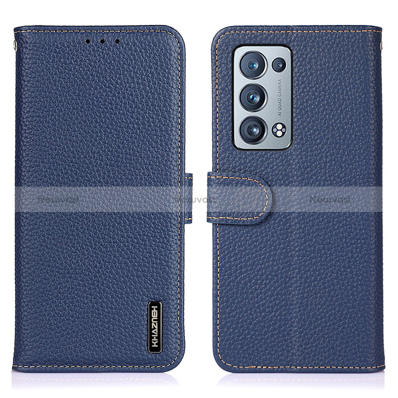 Leather Case Stands Flip Cover Holder B01H for Oppo Reno6 Pro+ Plus 5G Blue