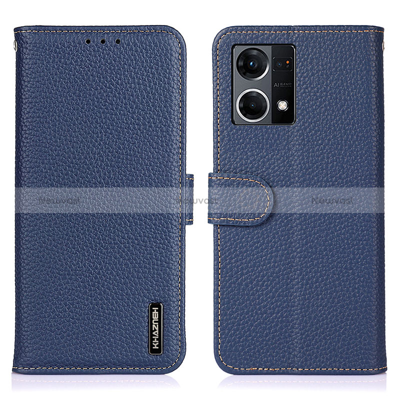 Leather Case Stands Flip Cover Holder B01H for Oppo Reno7 4G Blue