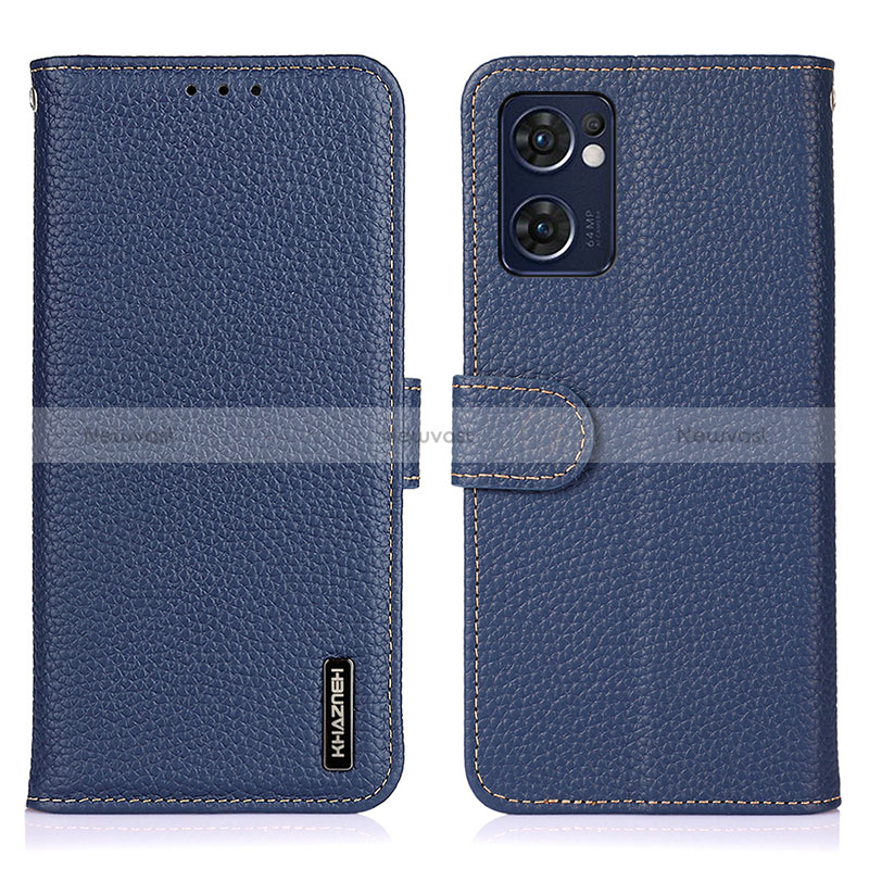 Leather Case Stands Flip Cover Holder B01H for Oppo Reno7 5G Blue