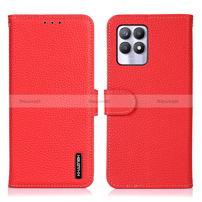 Leather Case Stands Flip Cover Holder B01H for Realme 8i Red