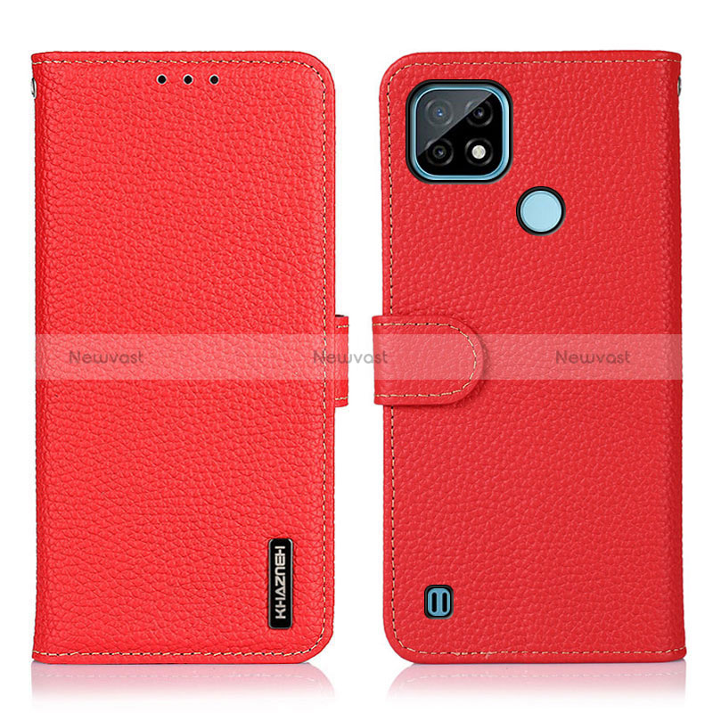 Leather Case Stands Flip Cover Holder B01H for Realme C21 Red