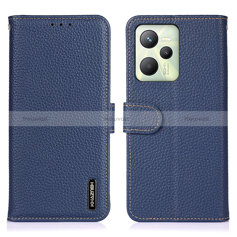 Leather Case Stands Flip Cover Holder B01H for Realme C35 Blue