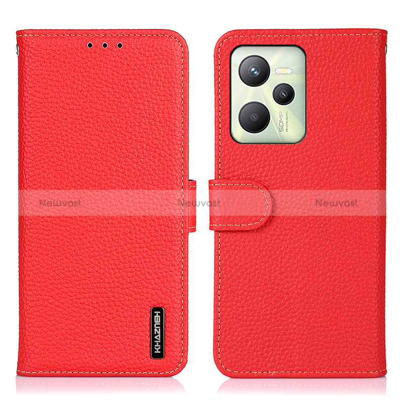 Leather Case Stands Flip Cover Holder B01H for Realme C35 Red