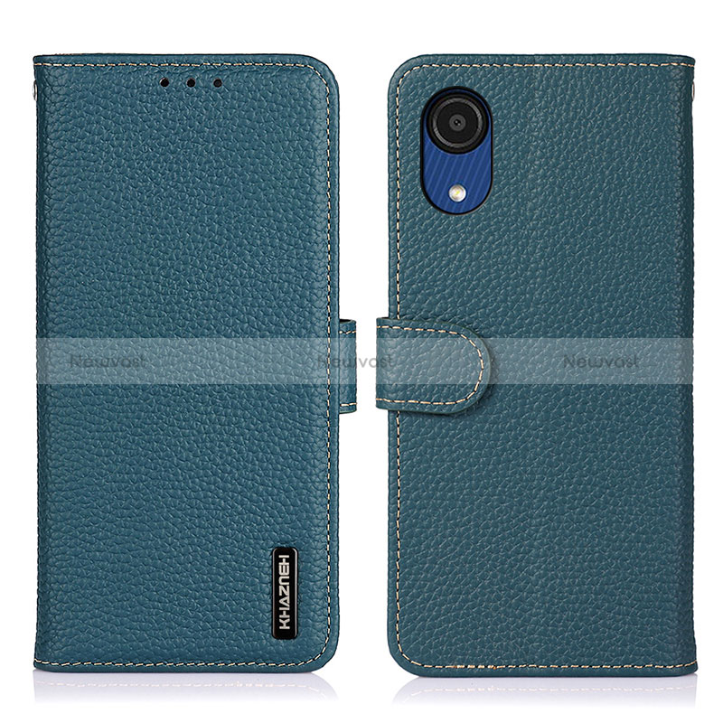 Leather Case Stands Flip Cover Holder B01H for Samsung Galaxy A03 Core Green