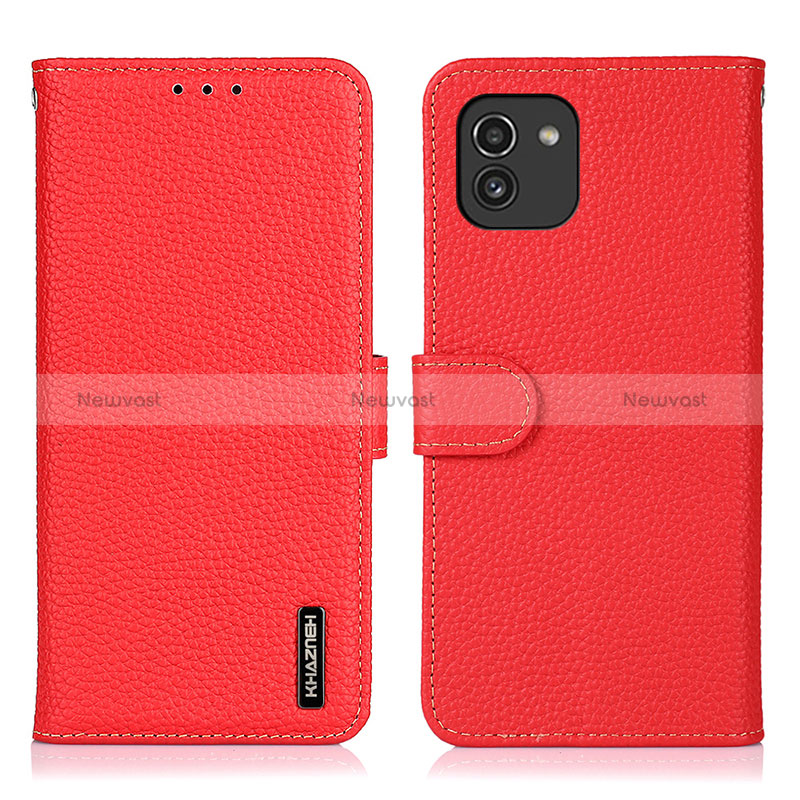 Leather Case Stands Flip Cover Holder B01H for Samsung Galaxy A03 Red