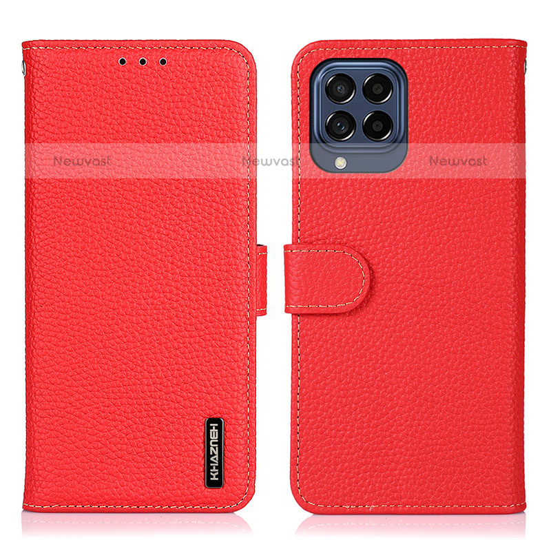 Leather Case Stands Flip Cover Holder B01H for Samsung Galaxy M53 5G Red