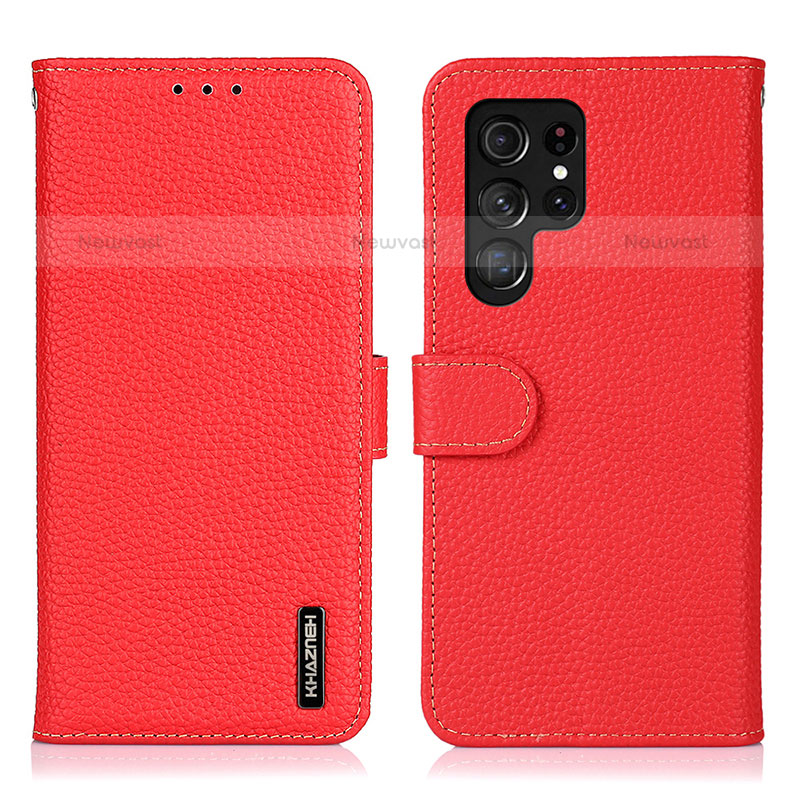 Leather Case Stands Flip Cover Holder B01H for Samsung Galaxy S22 Ultra 5G Red