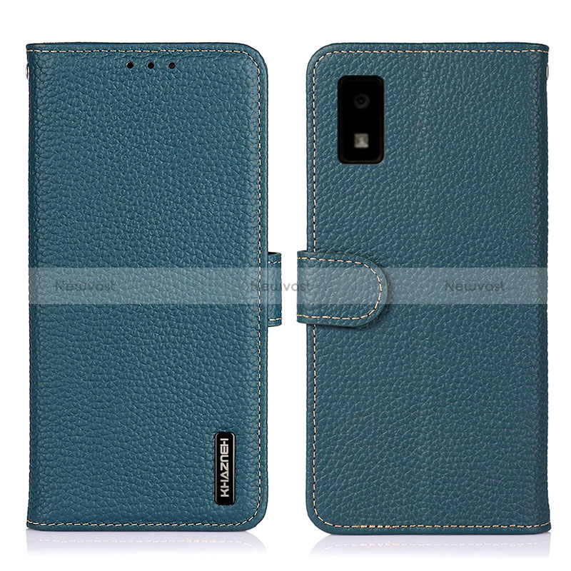 Leather Case Stands Flip Cover Holder B01H for Sharp Aquos wish2 Green