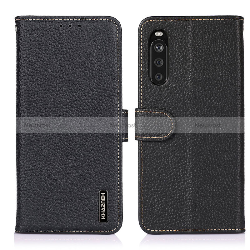 Leather Case Stands Flip Cover Holder B01H for Sony Xperia 10 III SOG04 Black