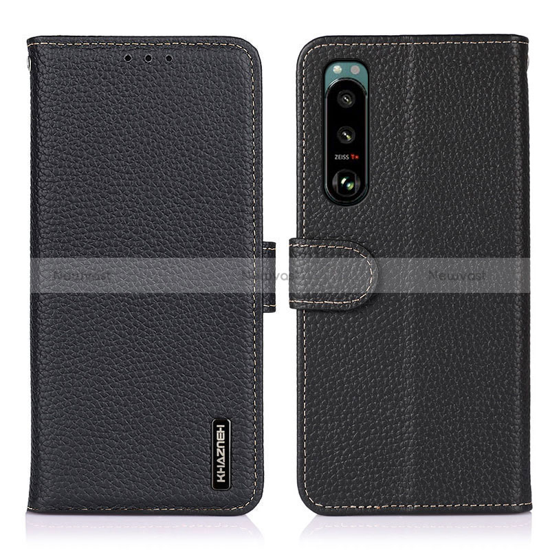 Leather Case Stands Flip Cover Holder B01H for Sony Xperia 5 III SO-53B Black