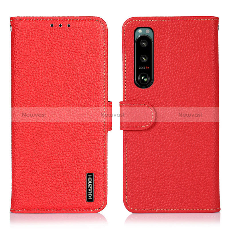 Leather Case Stands Flip Cover Holder B01H for Sony Xperia 5 III SO-53B Red