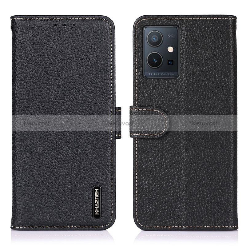 Leather Case Stands Flip Cover Holder B01H for Vivo iQOO Z6 5G Black