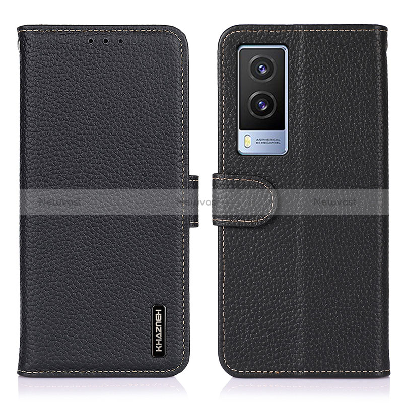 Leather Case Stands Flip Cover Holder B01H for Vivo V21e 5G Black