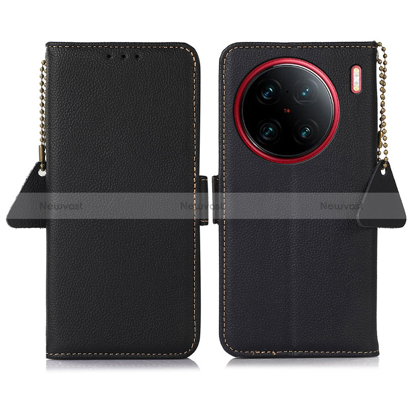 Leather Case Stands Flip Cover Holder B01H for Vivo X90 Pro+ Plus 5G Black