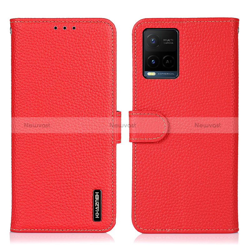 Leather Case Stands Flip Cover Holder B01H for Vivo Y21 Red