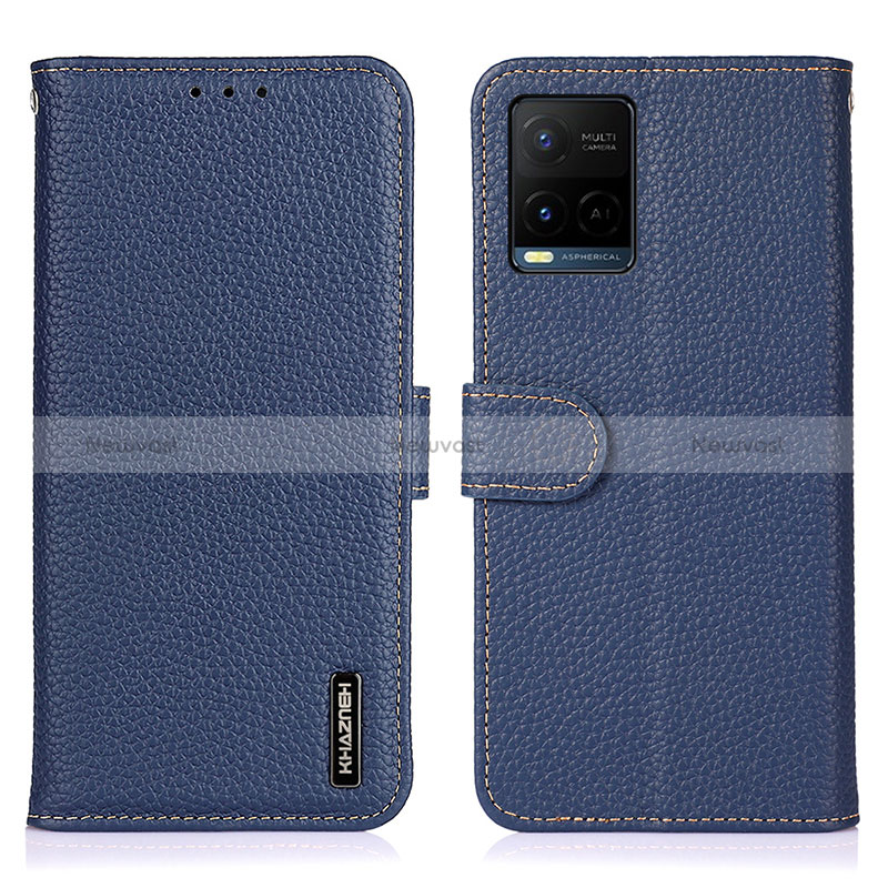 Leather Case Stands Flip Cover Holder B01H for Vivo Y21a Blue