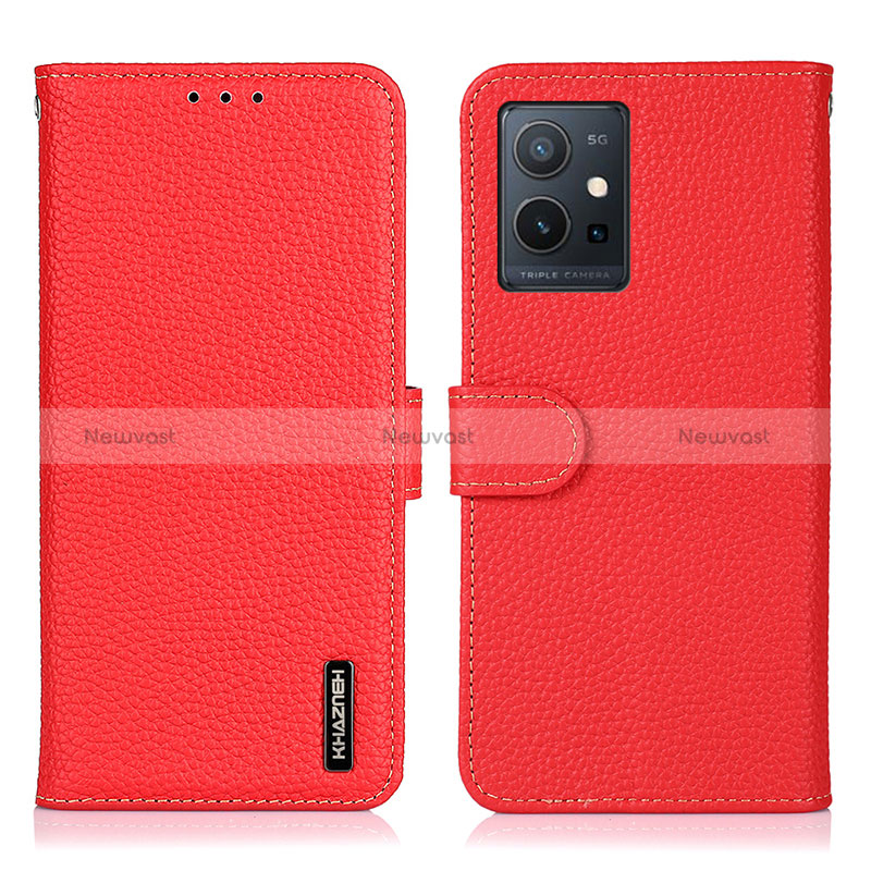 Leather Case Stands Flip Cover Holder B01H for Vivo Y33e 5G Red