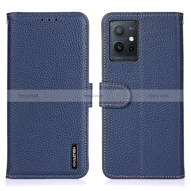 Leather Case Stands Flip Cover Holder B01H for Vivo Y55s 5G Blue