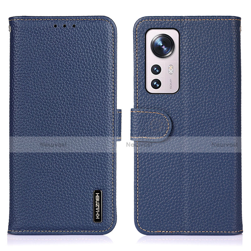 Leather Case Stands Flip Cover Holder B01H for Xiaomi Mi 12 5G Blue