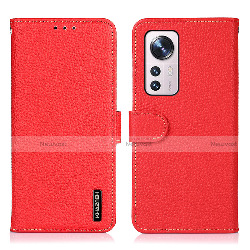 Leather Case Stands Flip Cover Holder B01H for Xiaomi Mi 12 5G Red