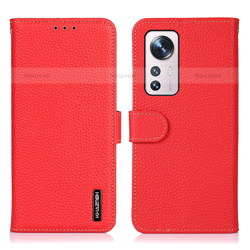 Leather Case Stands Flip Cover Holder B01H for Xiaomi Mi 12X 5G Red