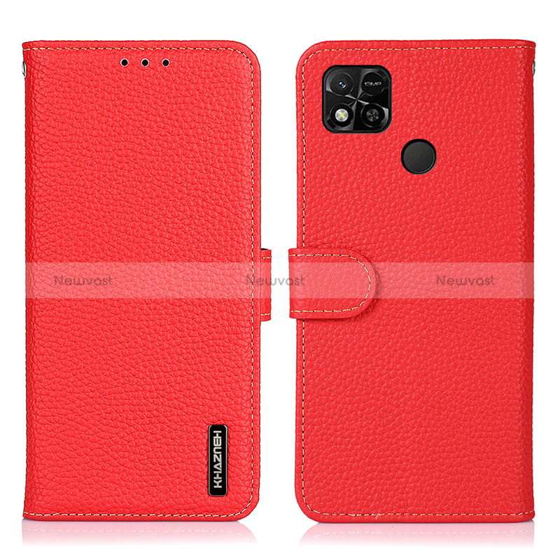 Leather Case Stands Flip Cover Holder B01H for Xiaomi POCO C3 Red