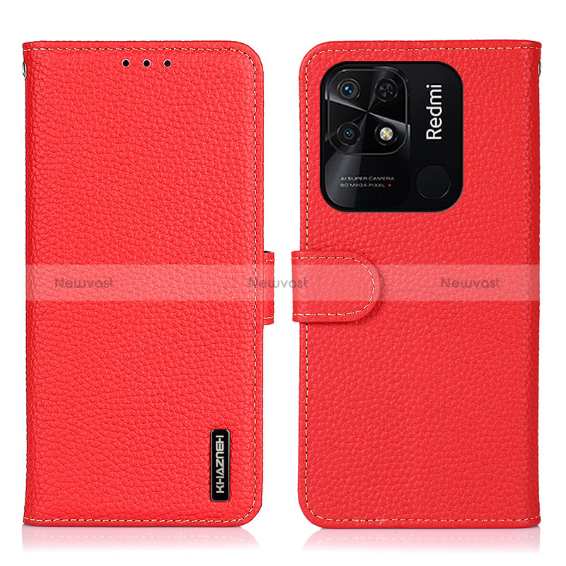 Leather Case Stands Flip Cover Holder B01H for Xiaomi Redmi 10 India Red