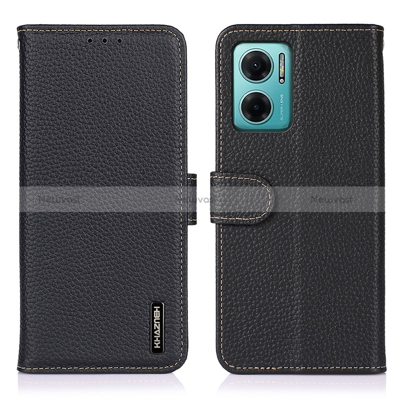 Leather Case Stands Flip Cover Holder B01H for Xiaomi Redmi 10 Prime Plus 5G Black