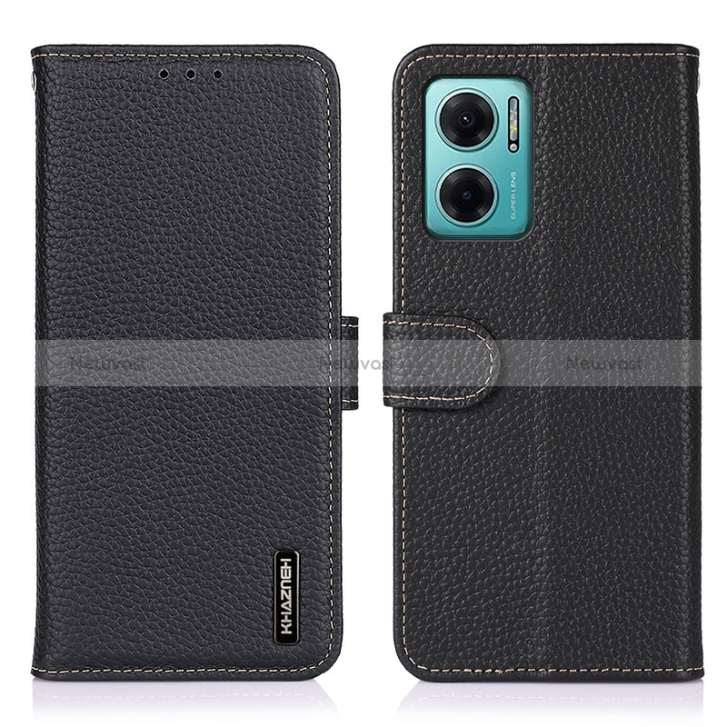 Leather Case Stands Flip Cover Holder B01H for Xiaomi Redmi 11 Prime 5G Black