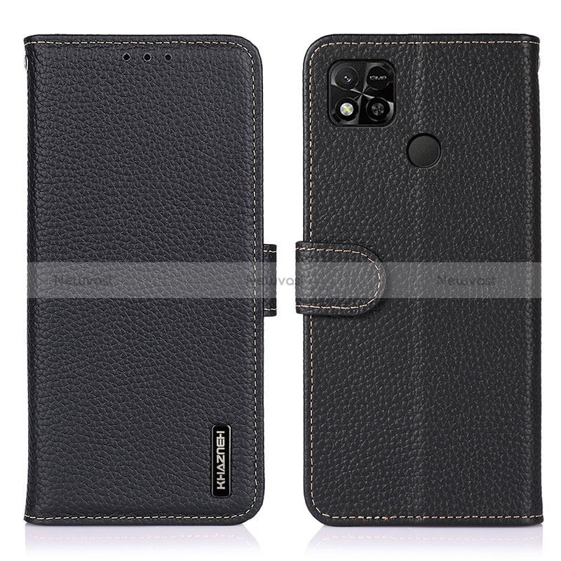 Leather Case Stands Flip Cover Holder B01H for Xiaomi Redmi 9C Black