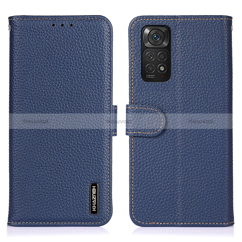 Leather Case Stands Flip Cover Holder B01H for Xiaomi Redmi Note 11 4G (2022) Blue