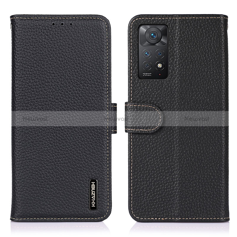 Leather Case Stands Flip Cover Holder B01H for Xiaomi Redmi Note 11 Pro 5G Black