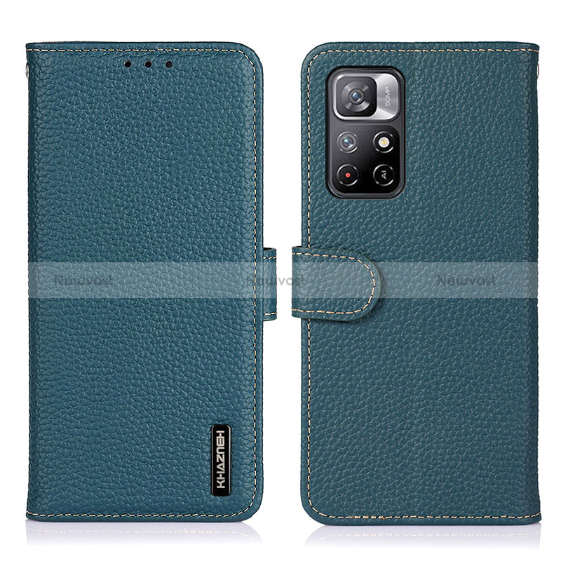 Leather Case Stands Flip Cover Holder B01H for Xiaomi Redmi Note 11T 5G Green