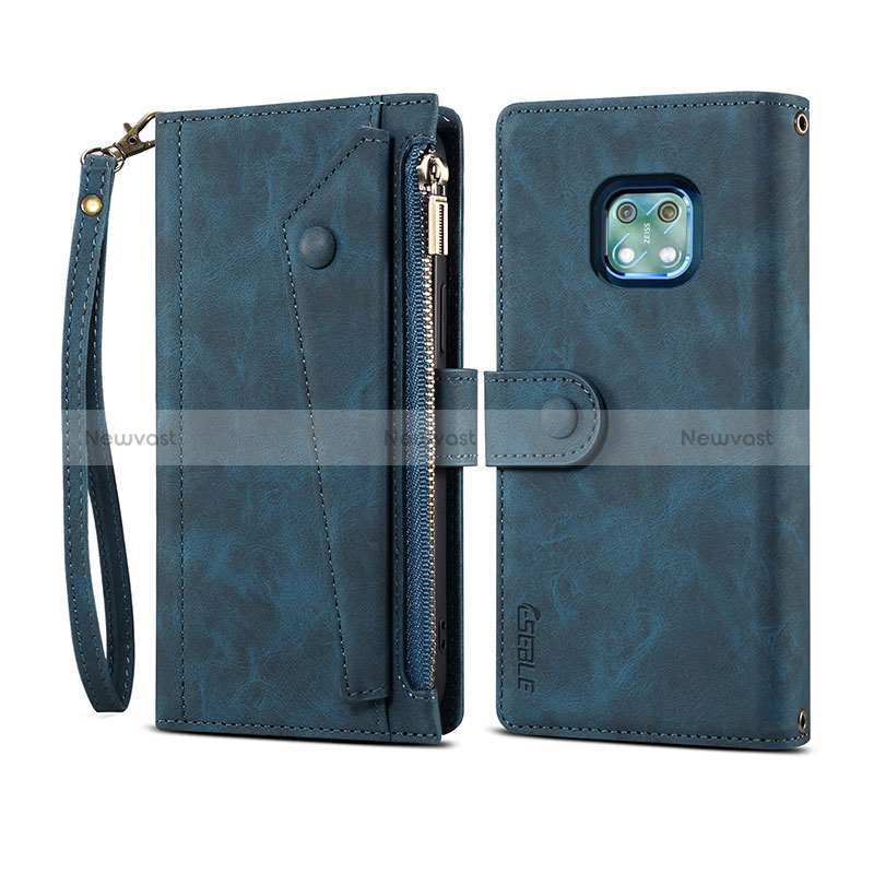 Leather Case Stands Flip Cover Holder B01S for Nokia XR20 Blue