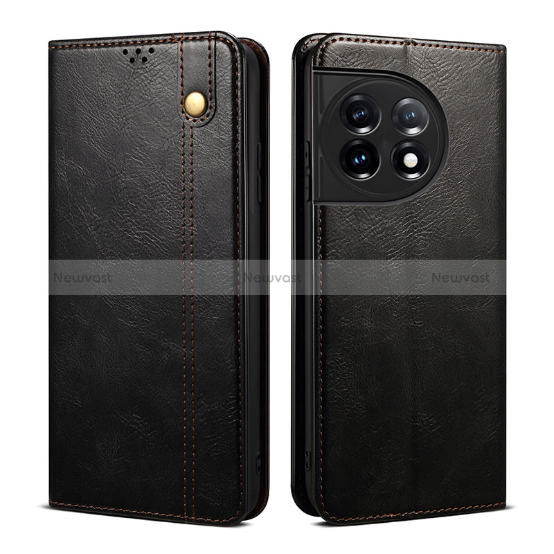 Leather Case Stands Flip Cover Holder B01S for OnePlus 11 5G Black