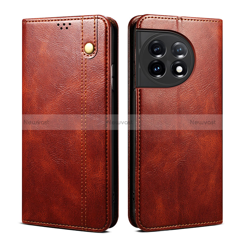 Leather Case Stands Flip Cover Holder B01S for OnePlus Ace 2 Pro 5G Brown